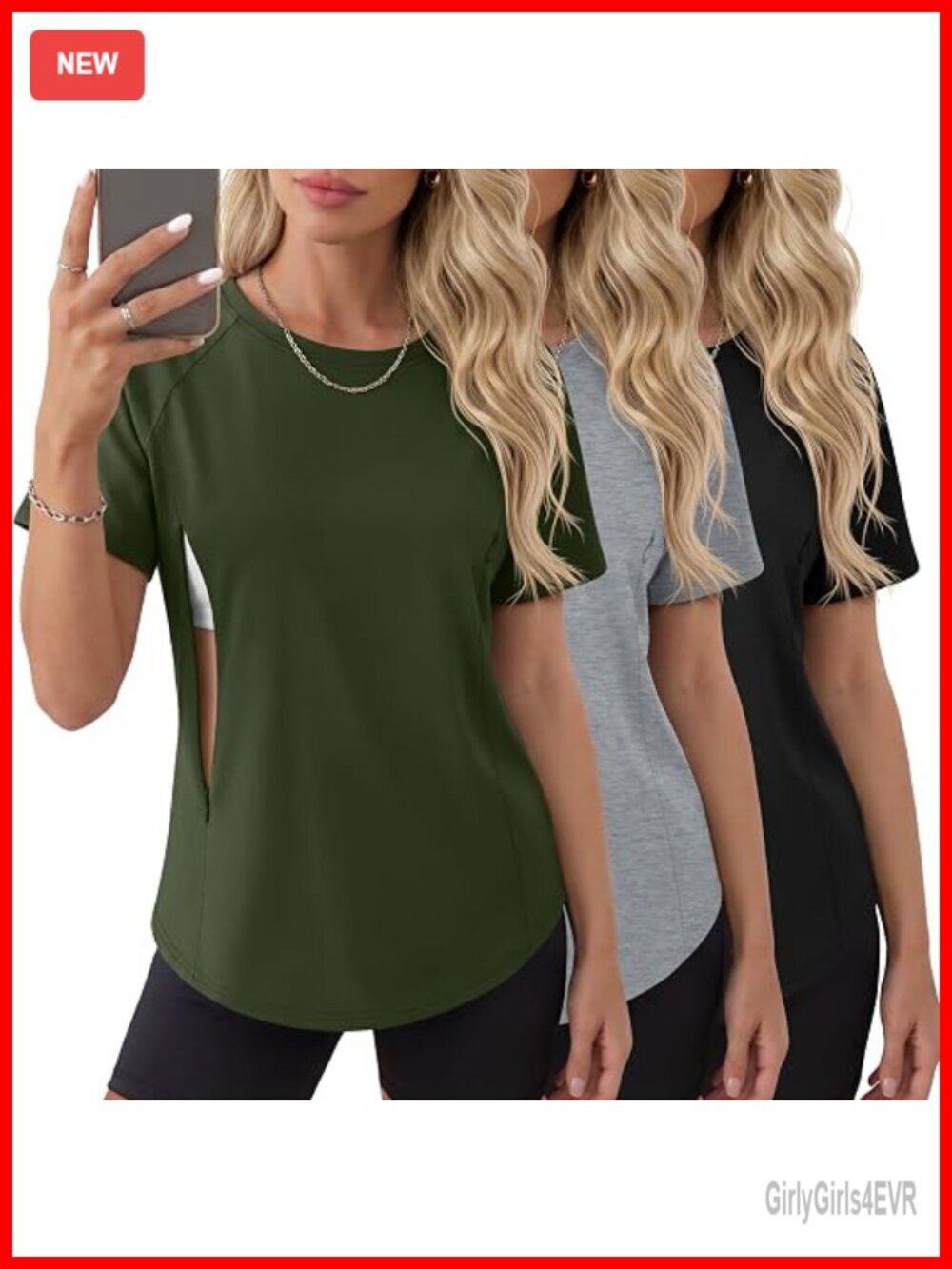 3 Pack Nursing Tops Breastfeeding Shirts Maternity Hidden Zipper Short Sleeve